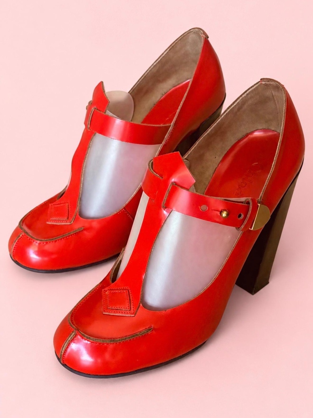 Chloe Leather Mary Jane Block Heel Pumps Harvard SPAZZ CALF 306 GINGER - Picture 3 of 12